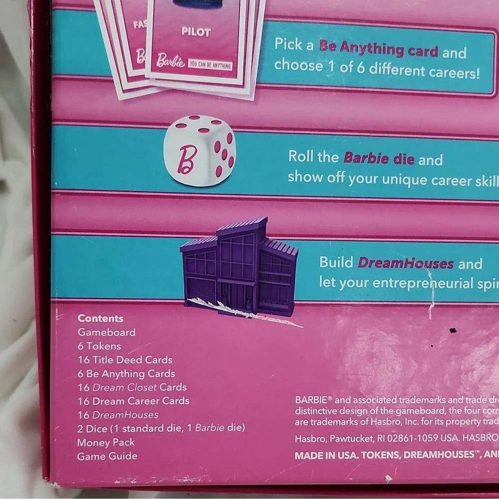 Barbie Monopoly Board Game, 2-6 Players, Ages 8+ Good Condition!